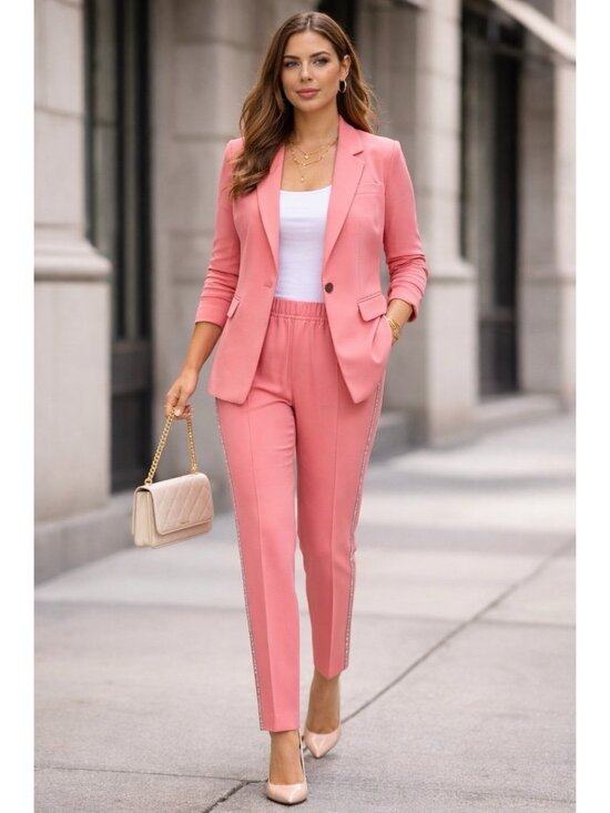 Peserico Jackets & Blazers - Peserico Womens Pink Suit Blazer & Pants Set IT 44 US 8 Italy Graduation Sparkle